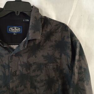 Nat Nast Silk Button Shirt XL Black Palm Trees Floral Short Sleeve Mens